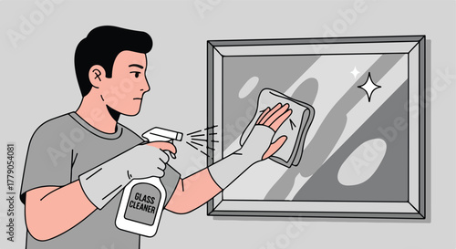 Person cleaning a window with spray and cloth