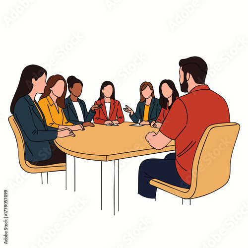 A diverse group of colleagues are engaged in a collaborative meeting around a table, exchanging ideas and discussing strategies.