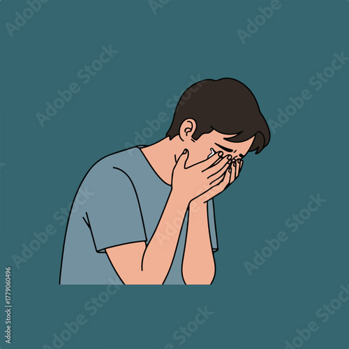 Illustration of a person hunched over, covering their face with hands, implying sadness or grief