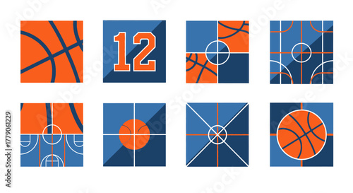 Creative basketball concept with geometric patterns and number twelve design elements