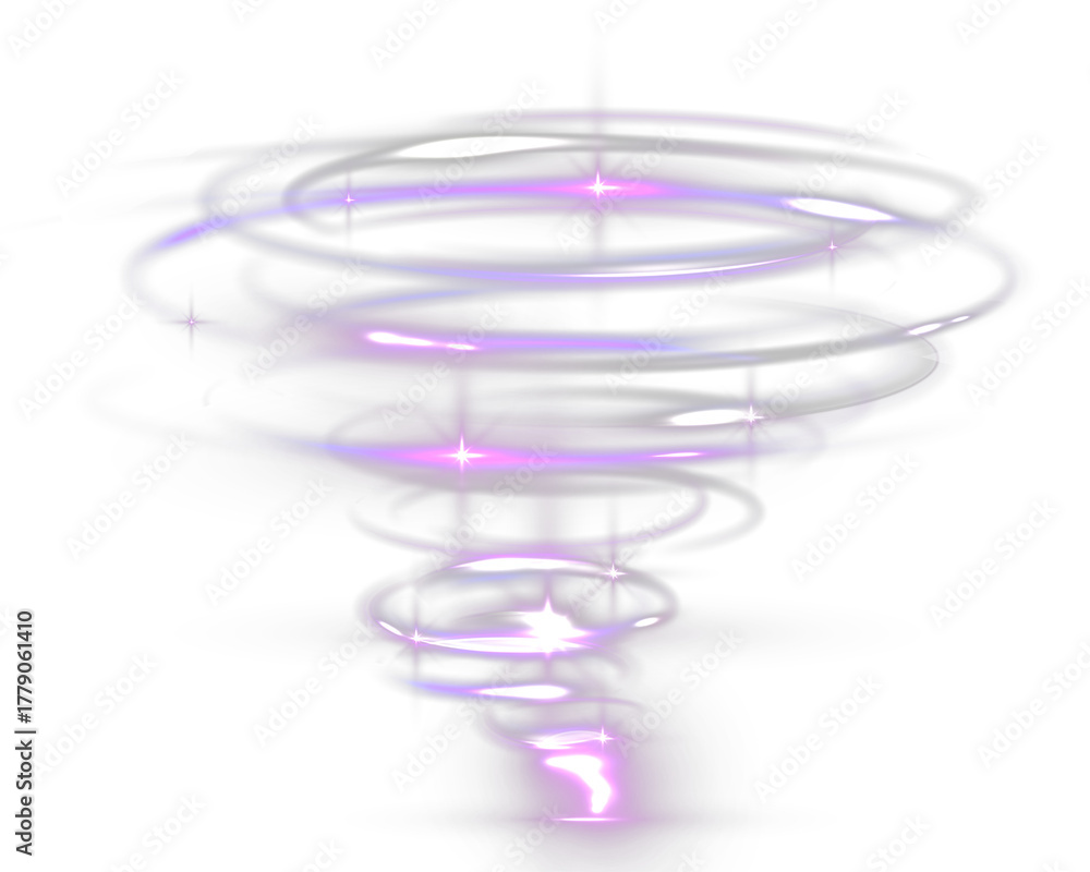 Naklejka premium Abstract glowing tornado swirl, luminous spiral light effect, energy vortex motion, fantasy magic background