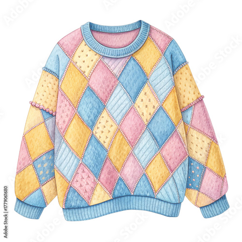 A cute patchwork winter sweater christmas illustration