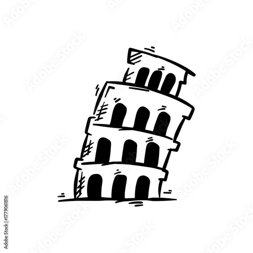 Leaning tower of Pisa. Hand drawn icon doodle sketch vector illustration