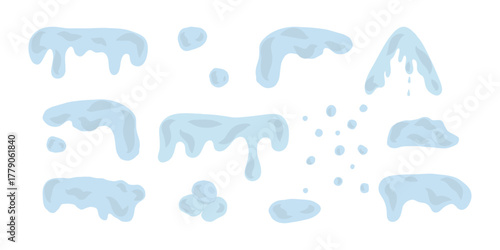 Snow caps and snowdrifts set. Snow, ice elements collection. Winter decoration elements