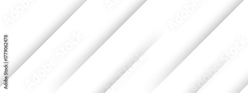 Minimalistic abstract background featuring diagonal white stripes with soft shadows with subtle gradients on a clean white surface. Sense of depth and smooth texture of geometric alignment
