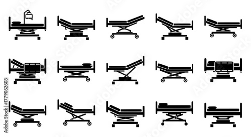 Hospital bed icon set