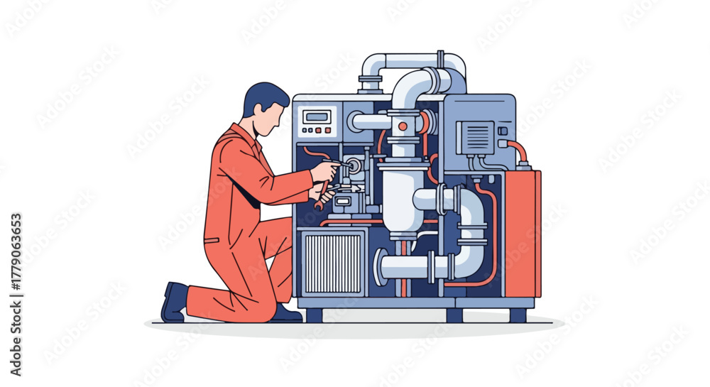 Fototapeta premium Mechanic repairing industrial machine