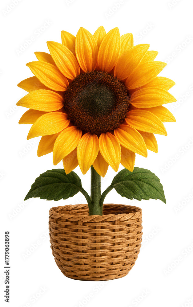 Obraz premium Nylon sunflower in a wicker basket, perfect for brightening a sunroom.