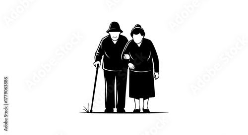 Elderly couple walking