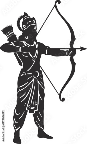 Illustration of Hindu God Rama with Bow and Arrow
