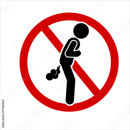 Stick figure warning symbol no farting area.