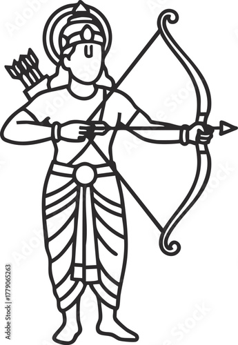 Illustration of Hindu God Rama with Bow and Arrow