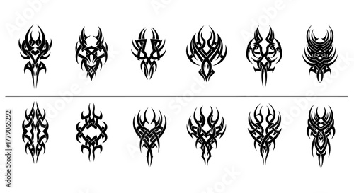Collection of stylized tribal vector tattoo designs with unique ornate elements