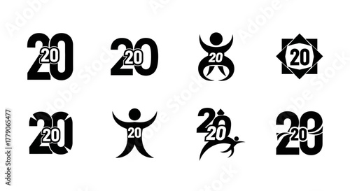 Conceptual artistic variations of the number twenty in unique shapes design