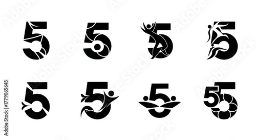 Diverse numerical representations of the number five with symbolic integration designs concept