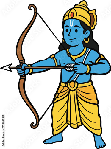 Illustration of Hindu God Rama with Bow and Arrow