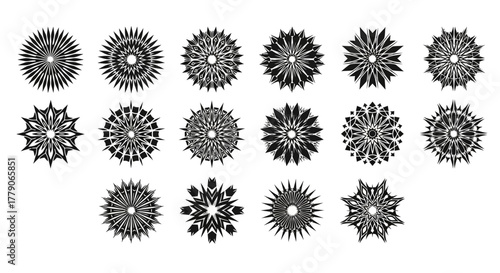 Graphic elements showing varied starburst shapes, suitable for backgrounds or abstract patterns