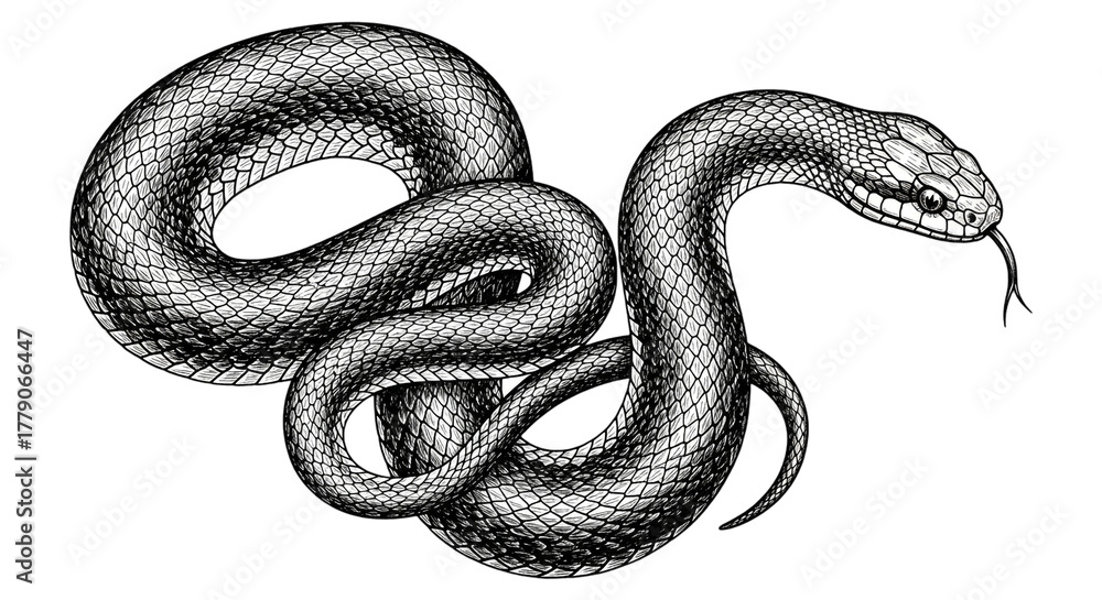 Obraz premium Hand drawn illustration of a snake isolated on transparent background