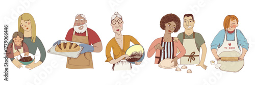 Set of people baking vector illustration