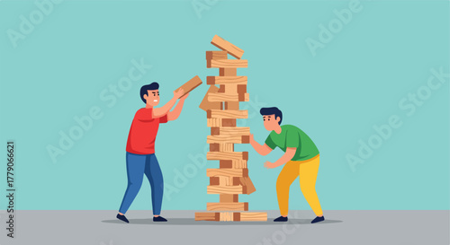 Two people playing a tower game