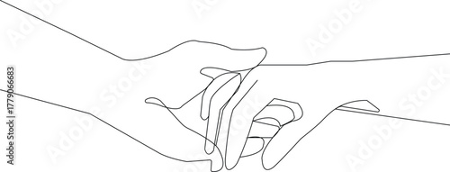 Joined hands in one line drawing. Sign of unity concept. Minimalist vector illustration.
