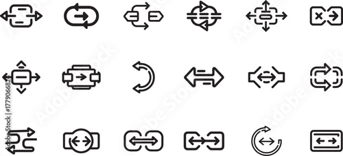 Collection of Simple Black and White Arrow Icons Representing Different Directions