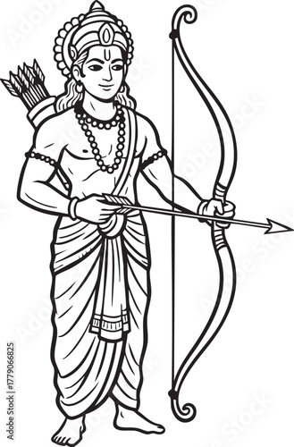 Illustration of Hindu God Rama with Bow and Arrow