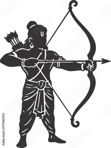 Illustration of Hindu God Rama with Bow and Arrow