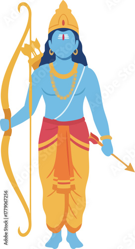 Illustration of Hindu God Rama with Bow and Arrow