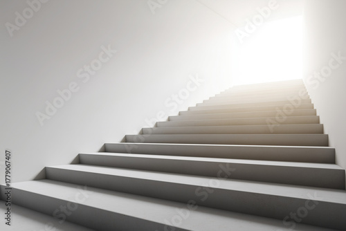 Modern Minimalist White Staircase Abstract Upward Progress Light Success Journey Future Hope Opportunity