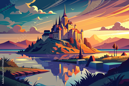 Breathtaking sunrise over Mont Saint-Michel in Normandy, France, scenic coastal landscape with historic medieval architecture, morning light reflection, famous travel destination, and peaceful nature 