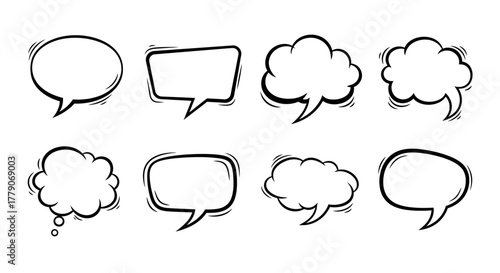 Set of hand drawn speech bubbles with different shapes providing space to write