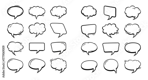 Hand-drawn speech bubbles collection for design elements and creative communication tools
