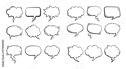 Diverse array of hand drawn speech bubbles showcasing unique shapes and styles