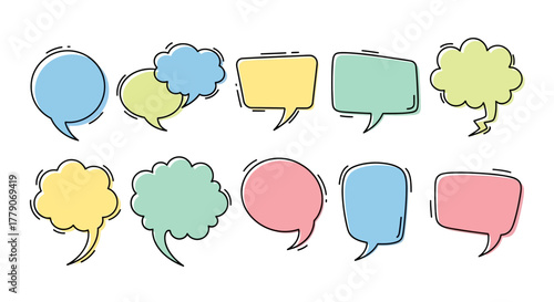 Collection of Hand-Drawn Pastel Speech Bubbles: Conversational Design Elements for Digital