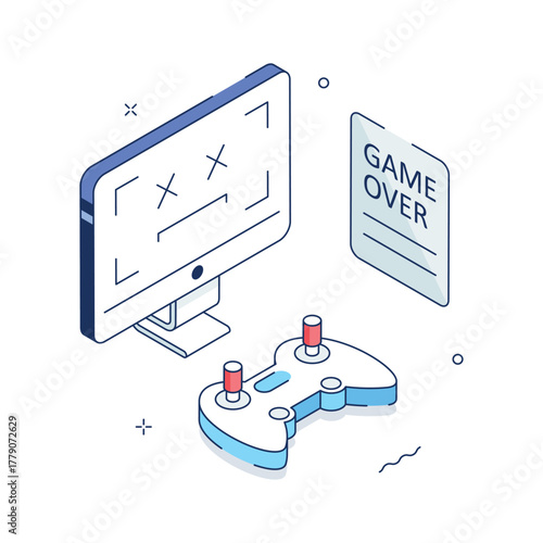 Grab this amazing isometric illustration of game over, digital fun and entertainment