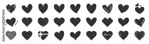 Heart icons set. Hand drawn hearts collection. Love and romance doodles vector illustration on transparent background