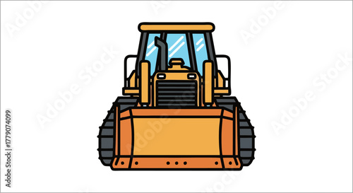 Front view of a yellow construction bulldozer vector illustration.