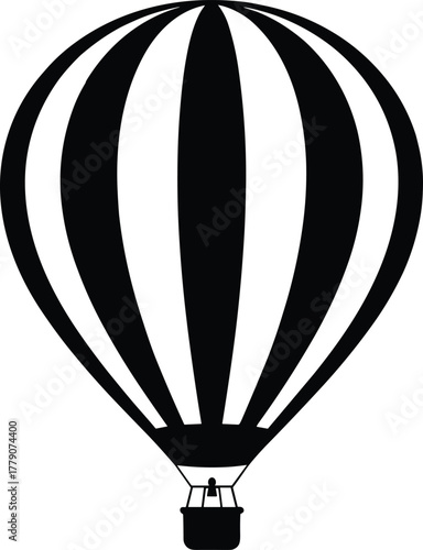 Hot Air Balloon Silhouette Vector Illustration Isolated on White. Black and White Hot Air Balloon Graphic Design.