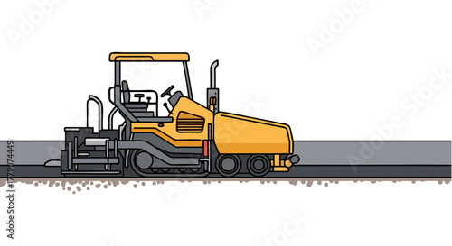 Road Paving Machine Illustration, Construction Equipment for Asphalt Laying.