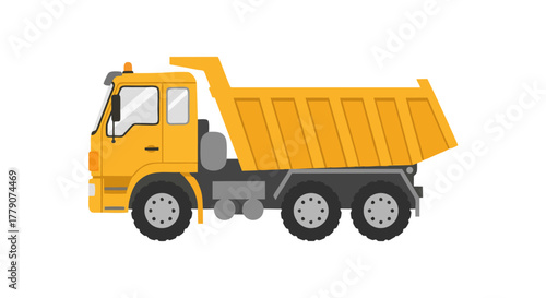 Yellow dump truck illustration on a white background for transportation.