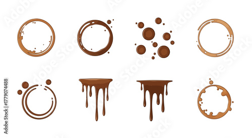 Assorted vector coffee stain graphics for creative projects and illustrative designs offering a
