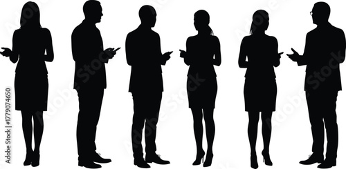 Business people silhouette collection, professional communication vector set, teamwork discussion illustration, corporate meeting design, cad drawing flat vector illustration