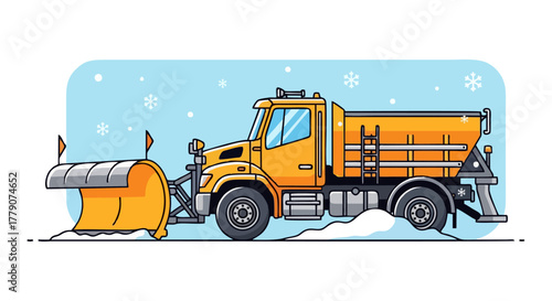 Yellow Snow Plow Truck Clearing Snow on a Winter Day.