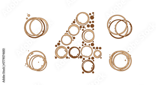Number four composed of coffee stains artistic representation for cafe concept art or graphic