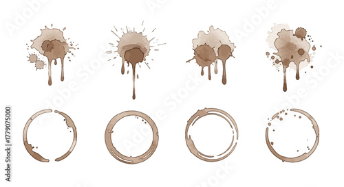 Isolated coffee stain and ring traces, illustrating coffee culture and daily habits, useful for
