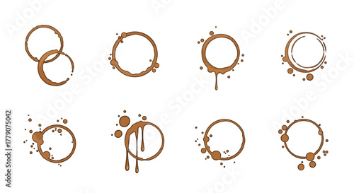 Collection of various realistic coffee cup stains for creative graphic design projects and layouts