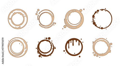An Assortment of Abstract Coffee Stain Rings with Splashes for Beverage Promotion