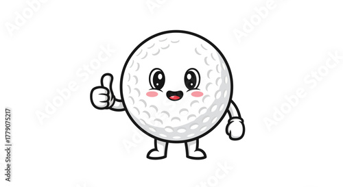 Cheerful Golf Ball Character Giving a Thumbs Up with Playful Facial Expression and Dimples Design