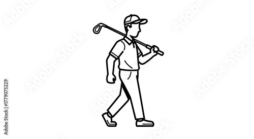 A Stylized Golfer Illustration Carrying a Club on a Clean White Background